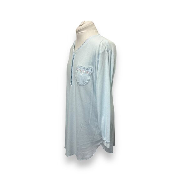 VTG Amanda Stewart Intimates Light Blue Nightgown Long Sleeve Floral Pocket Lrg - Picture 3 of 8